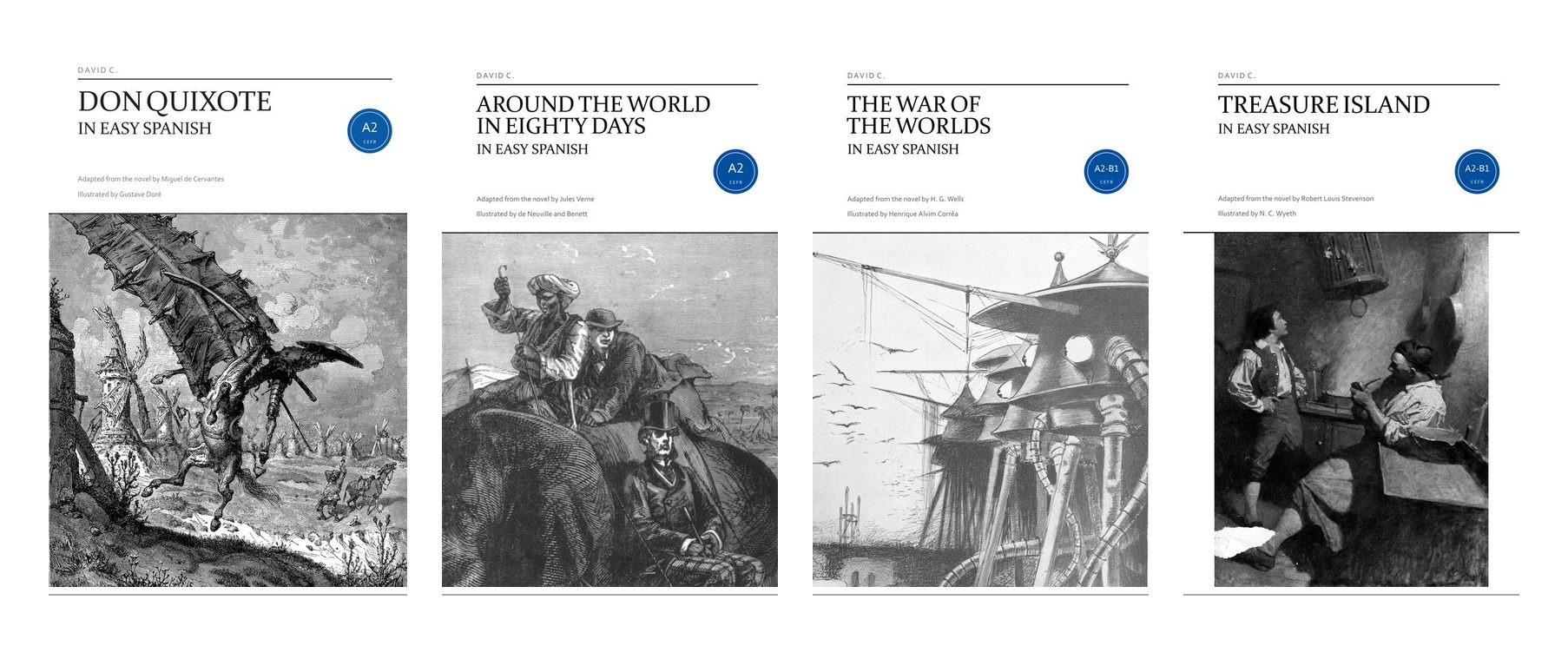 The covers of the four graded readers, side by side.